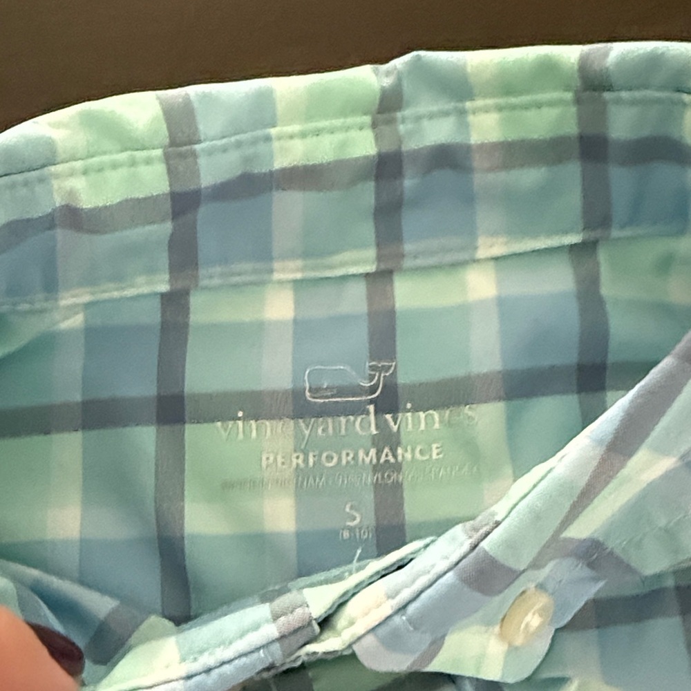 Vineyard Vines Boys Performance Plaid Button-Down Shirt - Light Blue & Mint - Picture 2 of 4
